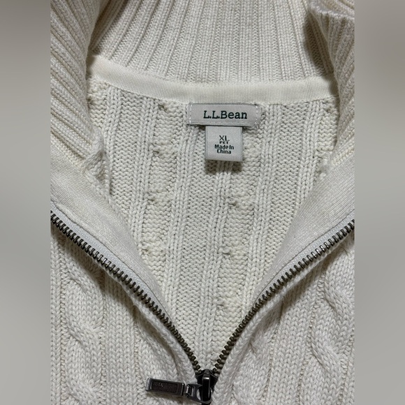 LL Bean Women's XL/P Cotton Cream Cable Knit Sweater Full Zip Cardigan - Picture 3 of 10